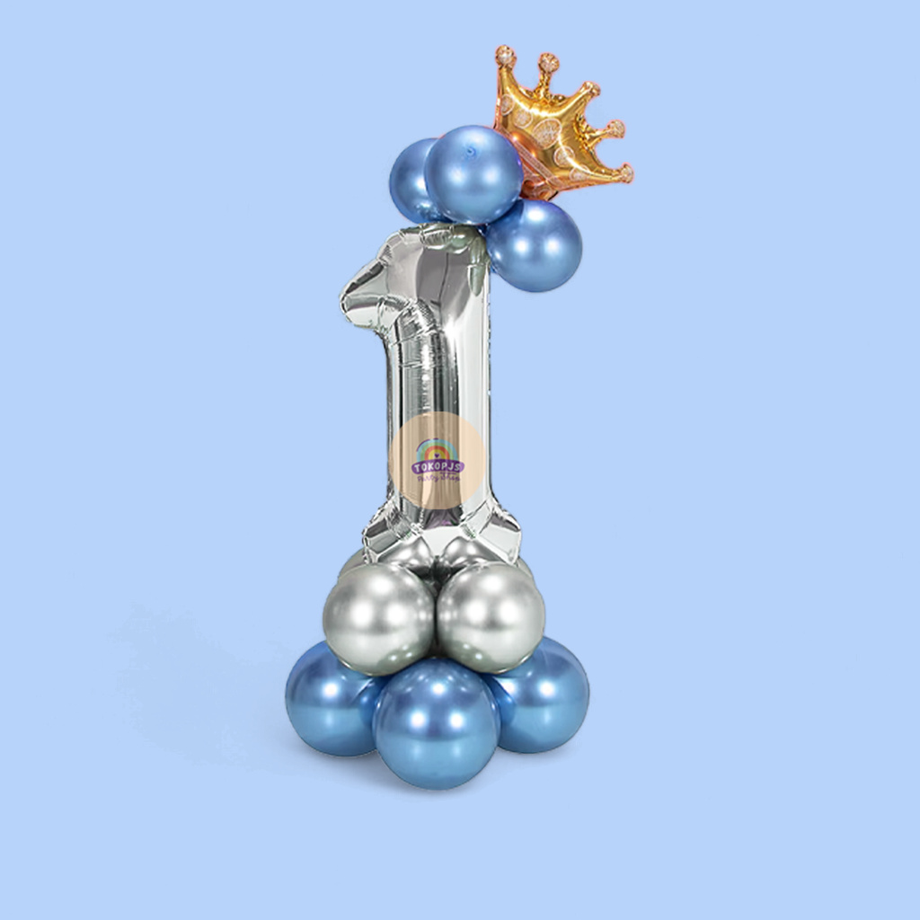 Paket Standing Angka Balon Ulang Tahun Full Chrome Mahkota