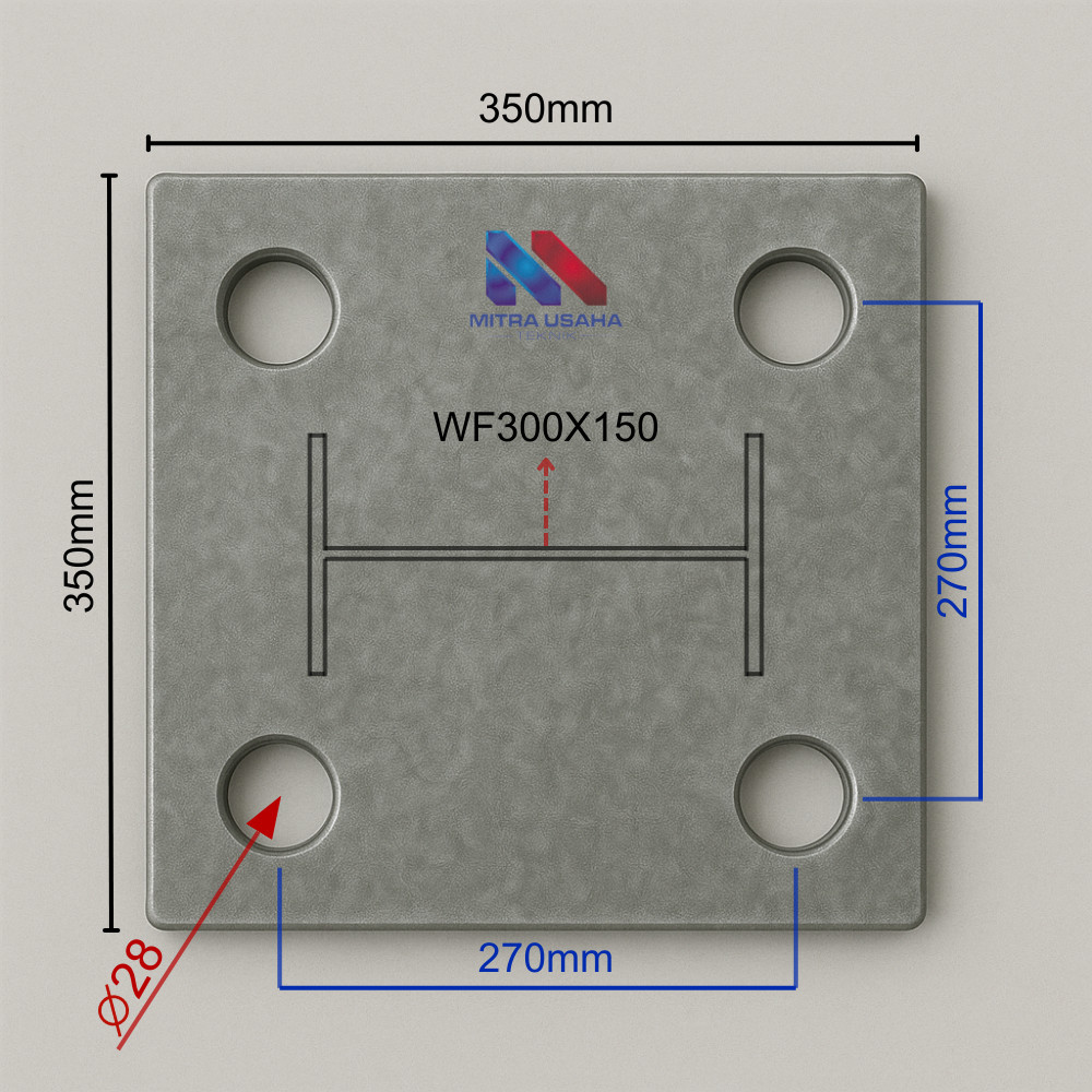 Jual Base Plate WF300X150 –Ukuran Plat 350X350, Lubang Ø28mm, Plat Besi ...