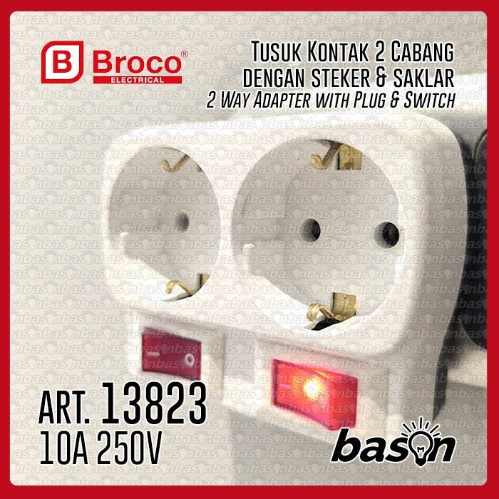 Jual BROCO 13823 - Adapter Stop Kontak 2 Lubang dengan Steker & Saklar ...