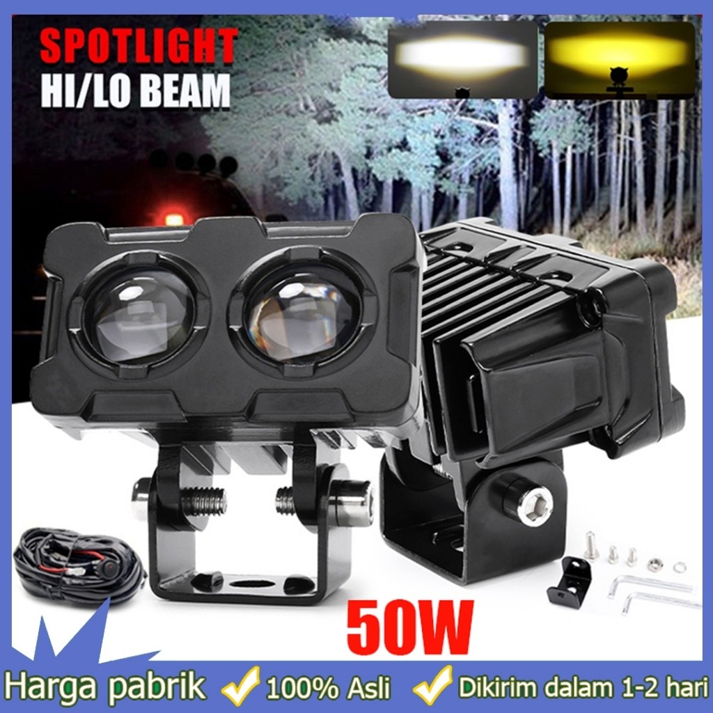 LAMPU TEMBAK SOROT 2 MATA 2 WARNA AC DC MOTOR MOBIL TRUK SUPER BRIGHT DUA WARNA
