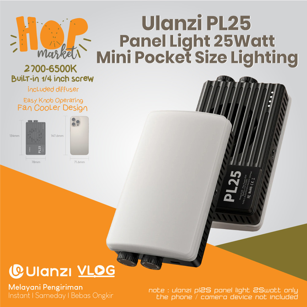ULANZI PL25 25W Videolamp – CRI 95+, 2700-6500K, Interne Ventilator, 2000mAh Accu, Met Diffuser En USB-C Kabel 2 miniatura