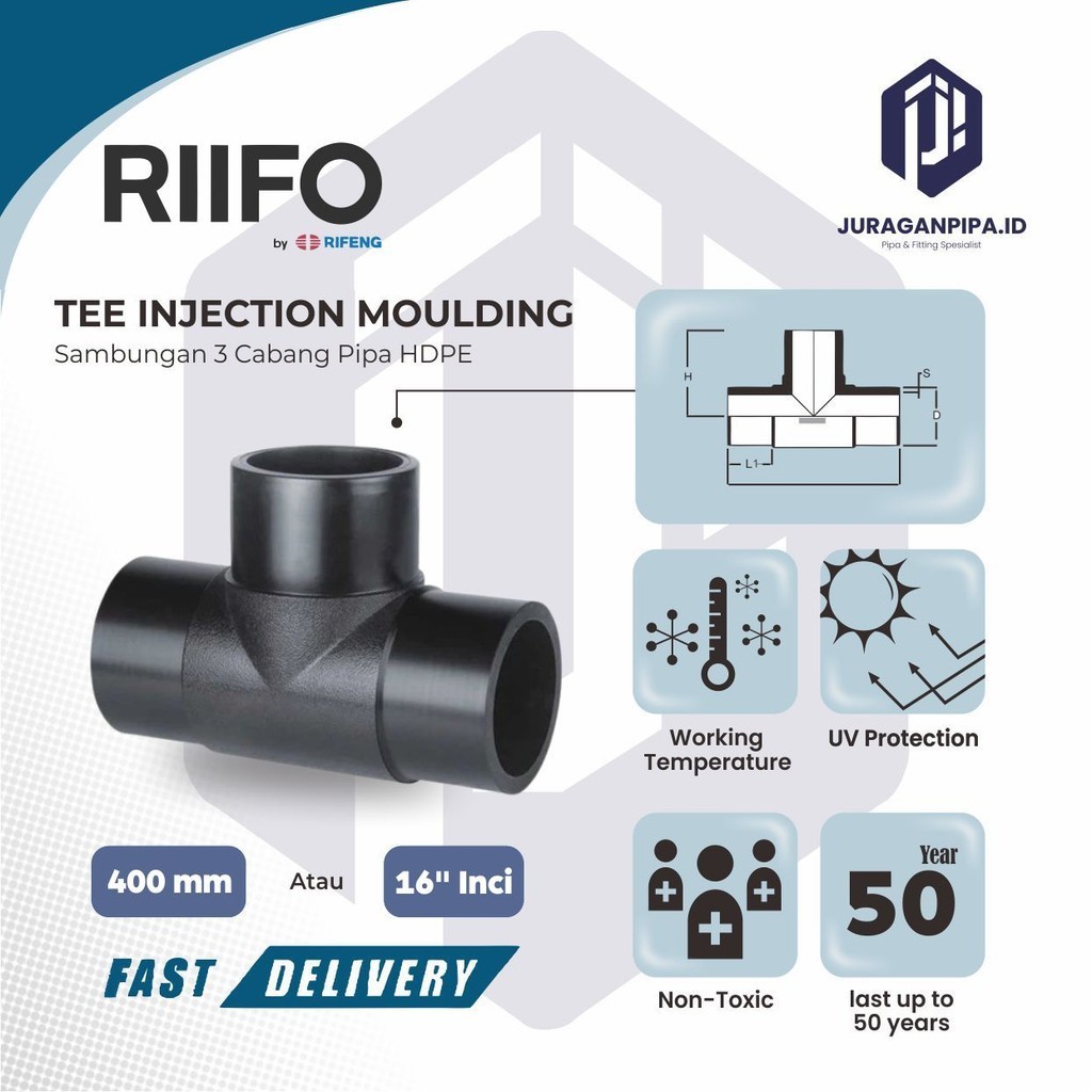 Jual Fitting Pipa HDPE Butt Fusion | Injection Tee 400 mm ~ 16