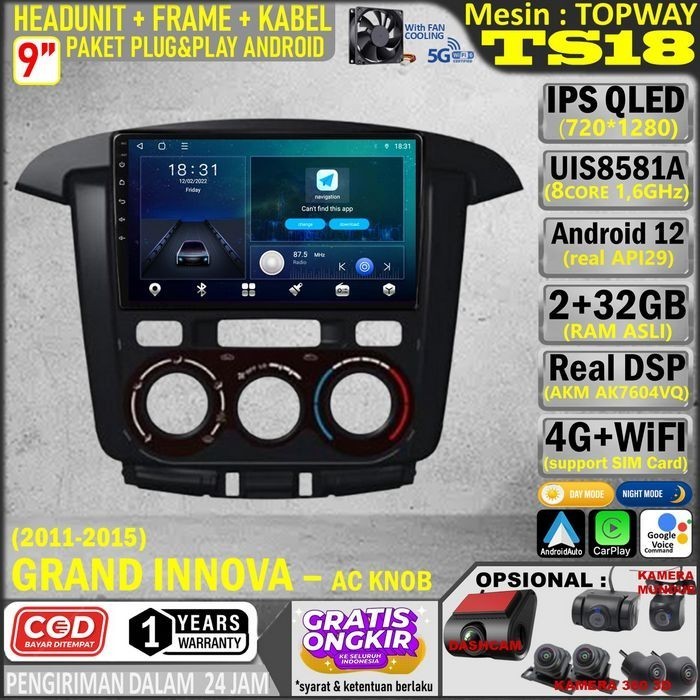 Jual Paket Headunit Android 9 inch + Frame + Soket PNP Toyota Innova ...