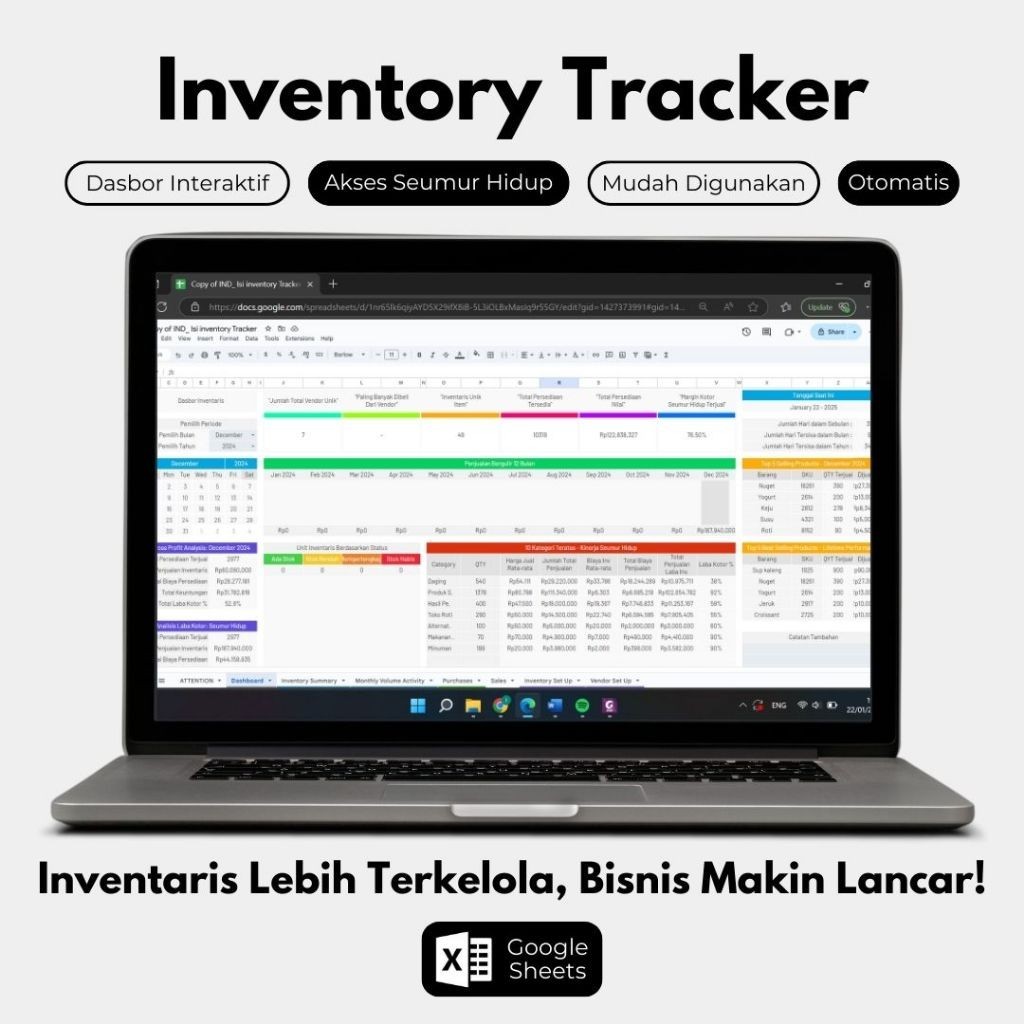 Jual [T036] Inventory Tracker Dashboard Google Sheet Spreadsheet Excel ...