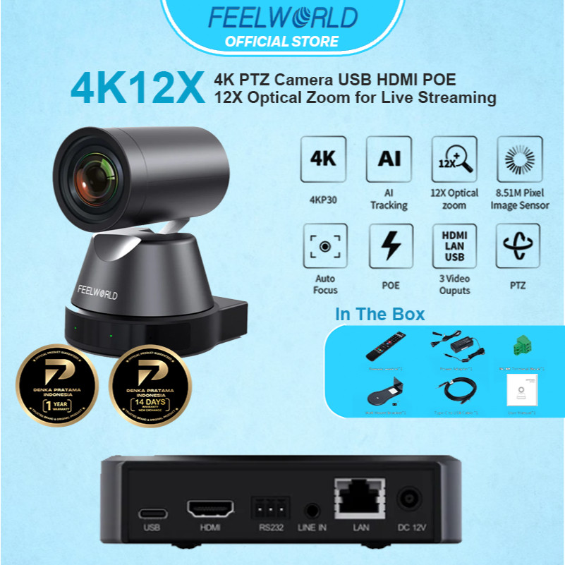 Jual FEELWORLD 4K12X 4K PTZ Camera USB HDMI POE AI 12X Optical Zoom for ...