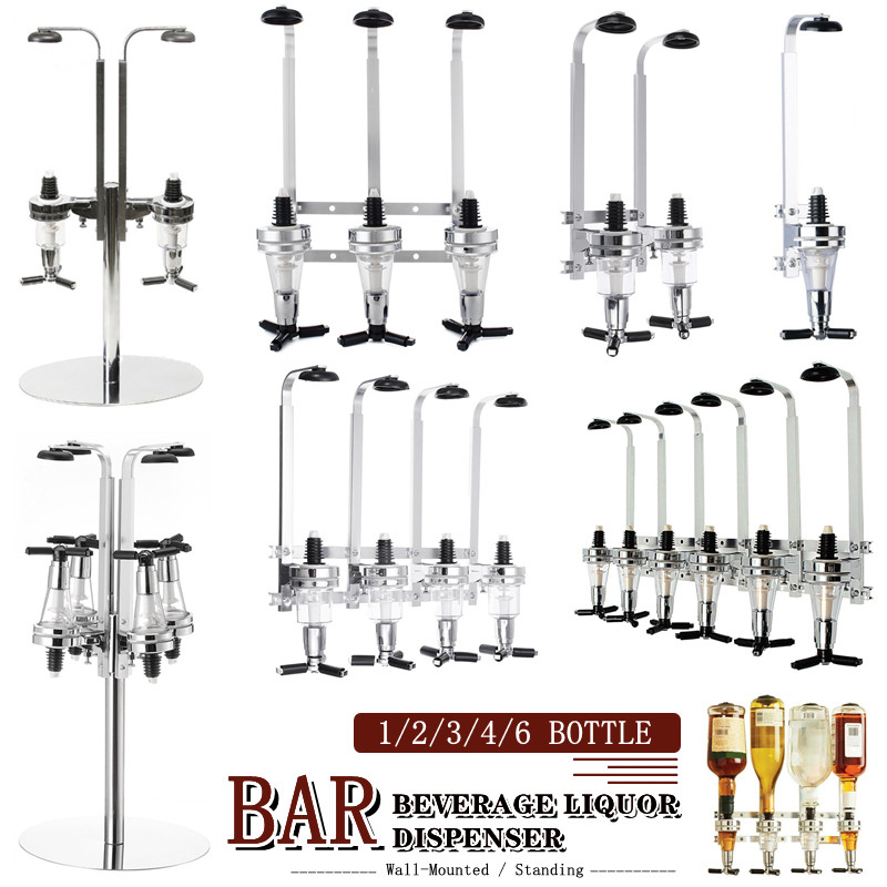 Jual 1-6 Bottle Liquor Dispenser Wall Mounted Cocktail Shaker Stand ...