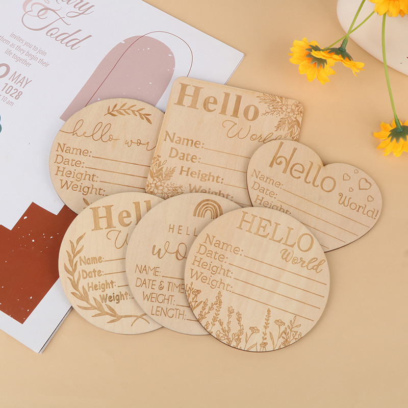 Jual Newborn Monthly Growth Recording Cards Wooden Baby Milestone Card ...