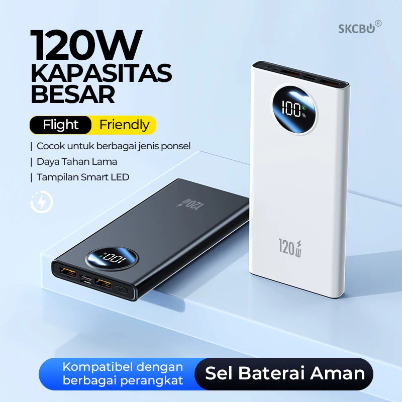 SKCBO 120W Super Fast Charging Power Bank Display Powerbank 20000mAh Dual Output Port USB & Type-C Garansi Original