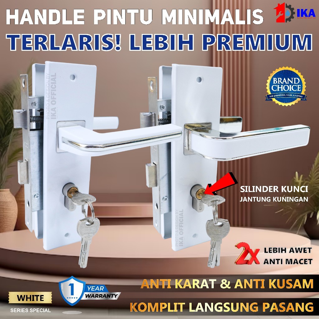 Jual 1 SET GAGANG PINTU PUTIH MINIMALIS/ KUNCI PINTU RUMAH MEDIUM PUTIH ...