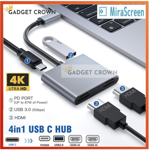 Jual MIRASCREEN HUB 4 in 1 USB Type C to Dual HDMI , Power Delivery ...