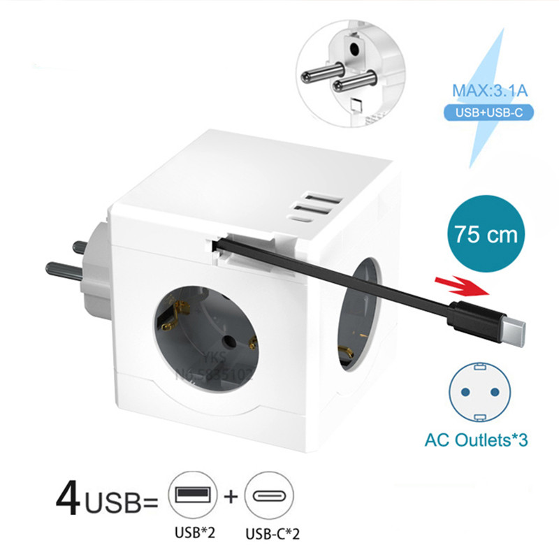 Jual Multi Socket Cube Stop Kontak Colokan Listrik Kubus 6-in-1 USB ...