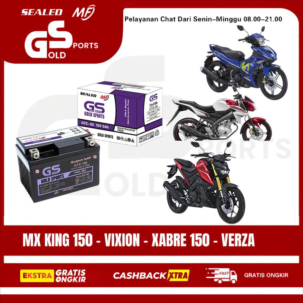 GOLD SPORTS Aki Full Kering Motor MX KING 150 - VIXION XABRE VERZA GTZ5S 12V5Ah Accu Gel Battery GS