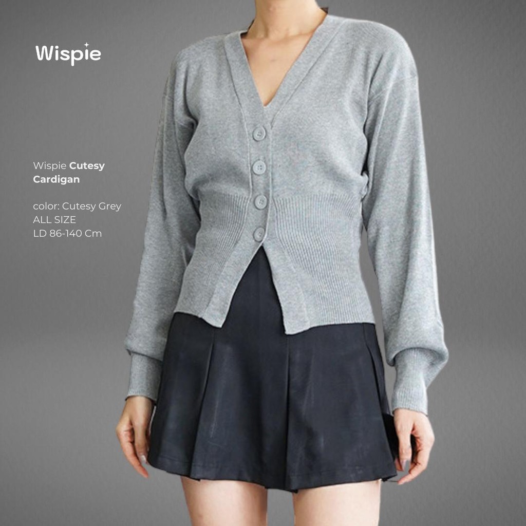 Wispie Cutesy Fitted Cardigan Atasan Rajut Wanita Vneck Knitwear Sweater  Outer Luaran