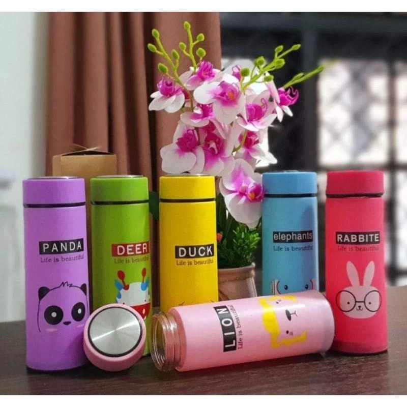 Botol Animal / Botol Minum Kaca Animal / Botol Minum Kaca Warna / Termos Kaca Unik Motif Animal | AutoStock
