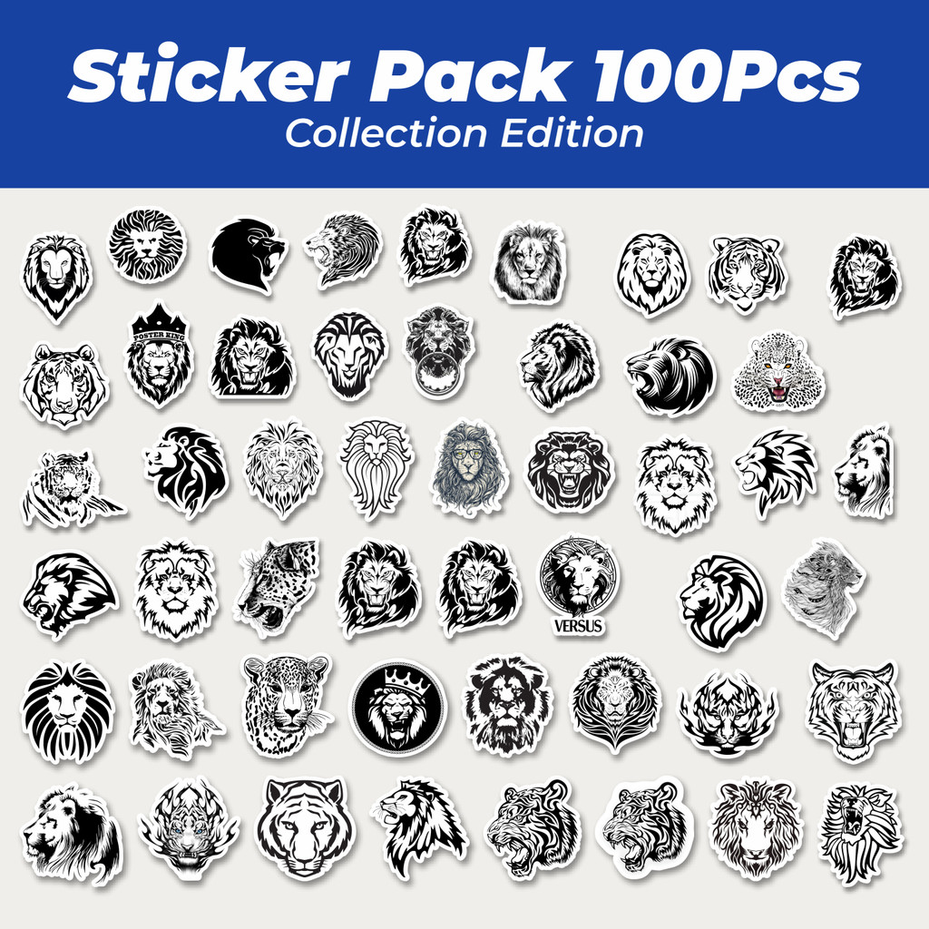 Jual Hot Stiker Black And White Big Cat Head Design Mix [Desain Kepala ...