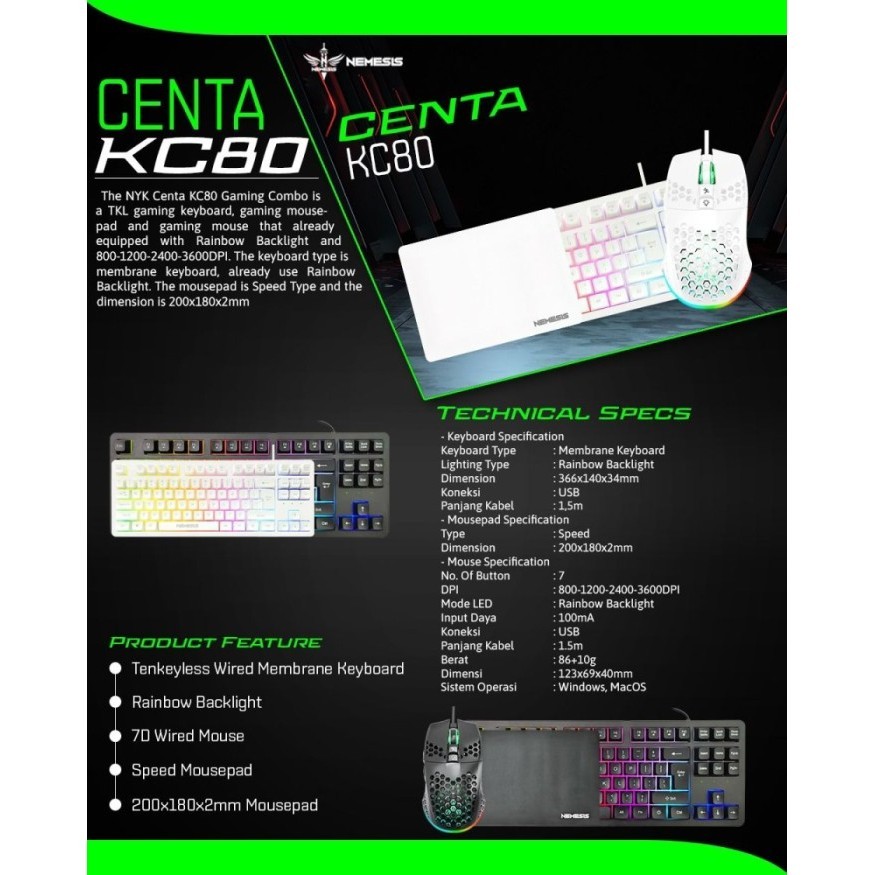 Jual NYK Nemesis Centa KC80 Keyboard Combo 3in1 TKL Gaming Set | Shopee ...