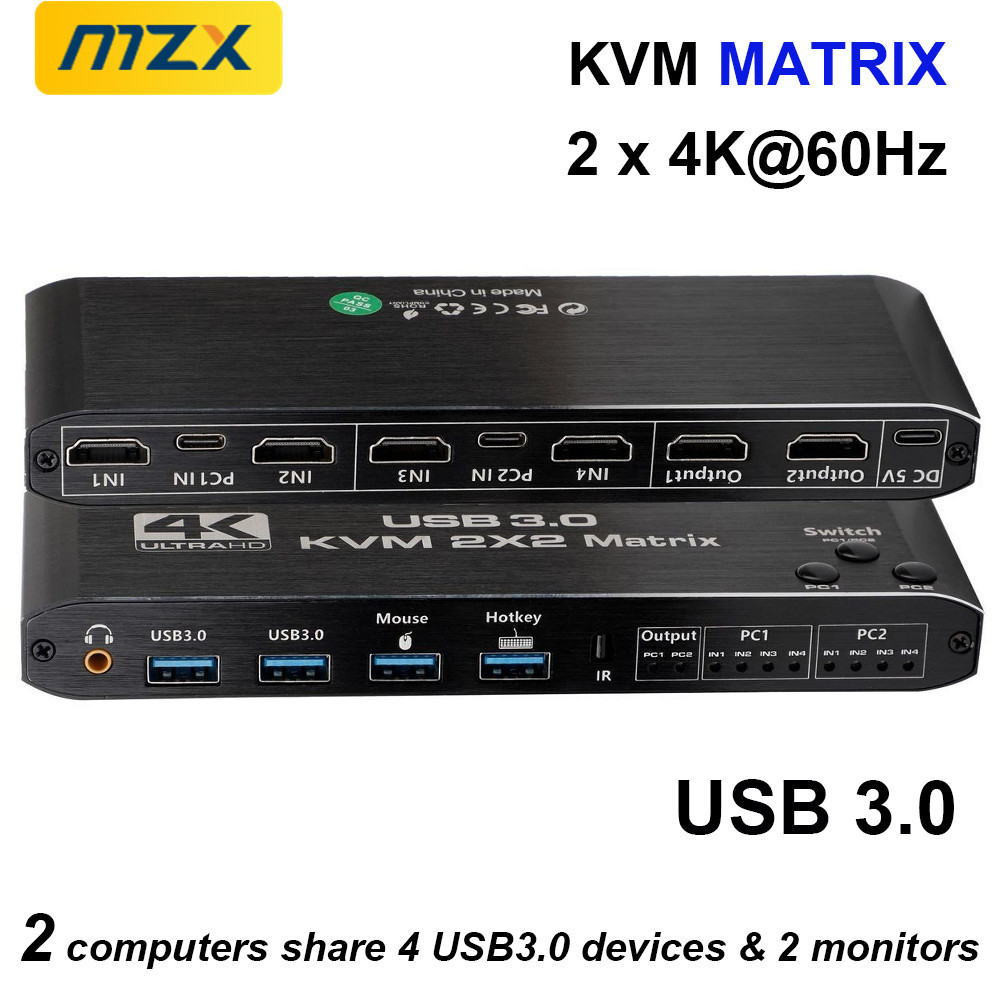 Jual MZX 2-In-2-Out KVM Switch Matrix MST 4K 60Hz HDMI-compatible2.0 ...