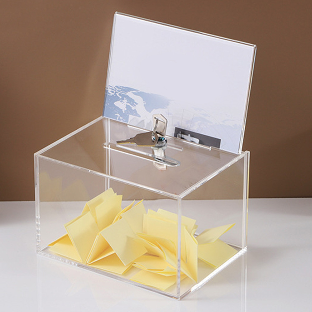 Jual Acrylic Suggestion Box with Lock and Sign Holder Raffle Ticket ...