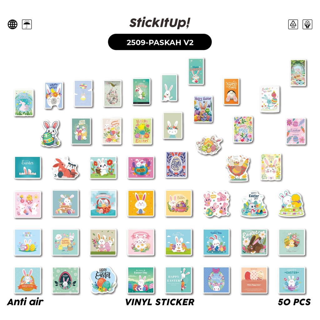 Jual COD 50 Pcs Stiker Pack PASKAH V2 Lucu Aesthetic Vynil Waterproof ...