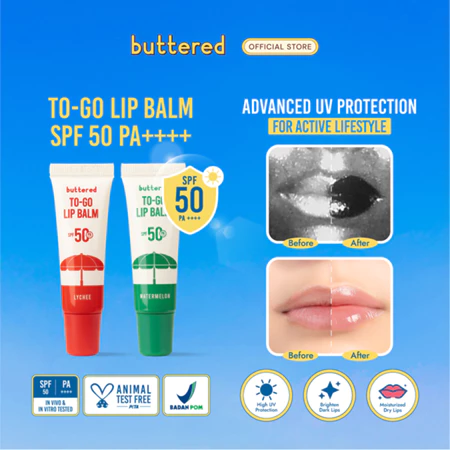 Pratinjau Buttered To-Go Lip Balm SPF 50 PA++++ Lip Balm dengan Perlindungan Matahari Ekstra Mencerahkan Bibir Gelap dan Menjaga Kelembapan Bibir