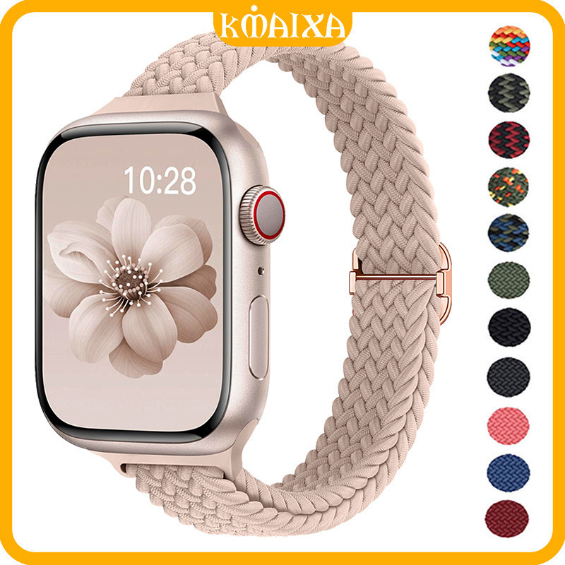Slim Elastic Nylon Strap for Iwatch Scrunchie Apple Watch Ultra 4 3 2 49mm Series 12 11 10 9 7 8 4 5 6 SE 3 46mm 41 45 Braided Adjustable Belt Metal Buckle Band 44mm 42mm 40mm 38mm Tali Jam Tangan Smartwatch T800 Ultra I8 Pro Max S8 Ultra 4 3 8 MAX T500
