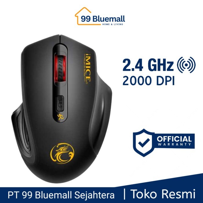 Jual Mouse Gaming Wireless 2.4 Ghz 2000 DPI Original Bergaransi - Hitam