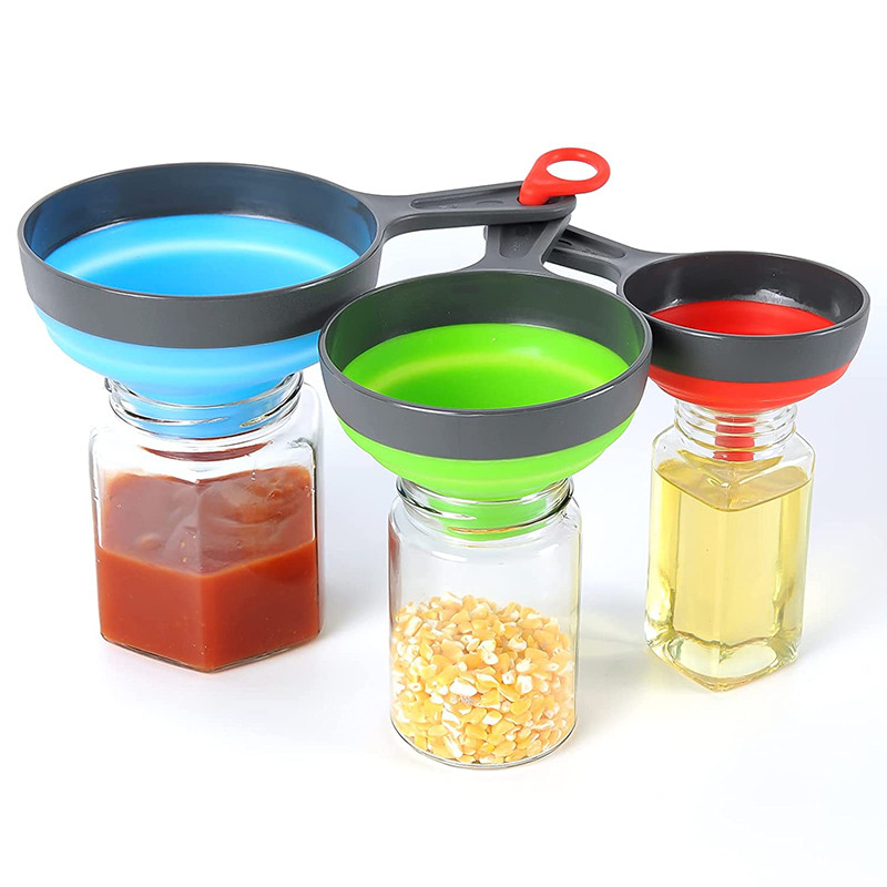 Jual 3Pcs/Set With 3 Size Kitchen Funnel Silicone Folding Telescopic ...