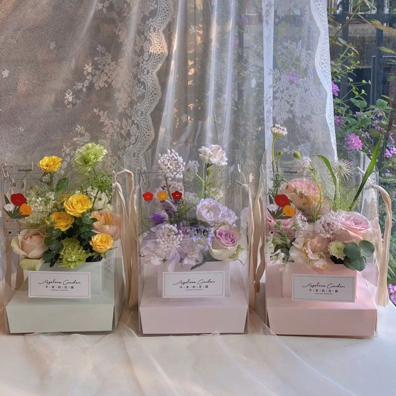 Jual 5pcs Transparent Kotak Bunga Foldable Flower Box Portable Flower ...