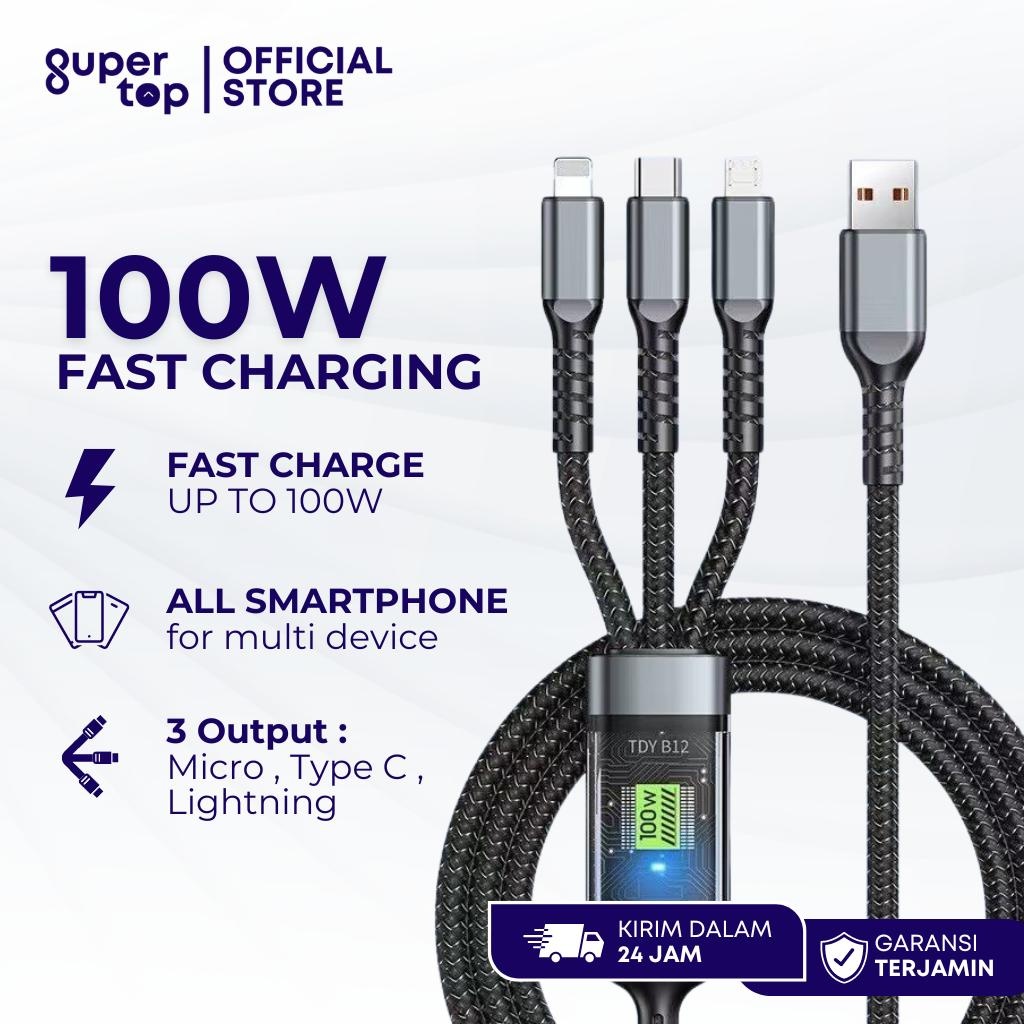 Jual Kabel Charger 3in1 Fast Charging 100W USB to Micro Typec Lightning ...