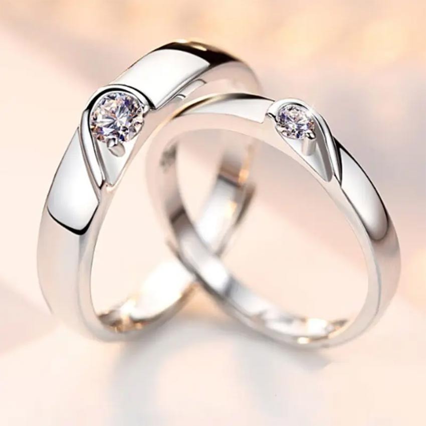 Jual Sepasang Cincin Pasangan Perak Half Love Diamond Ring Adjustable ...