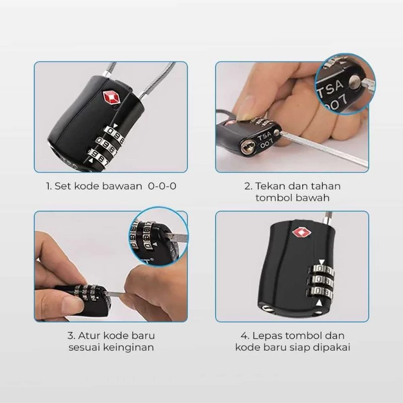 TRAVELSKY Gembok Koper TSA Suitcase Padlock Kode Angka 3 Digit - TSA Lock Standard USA