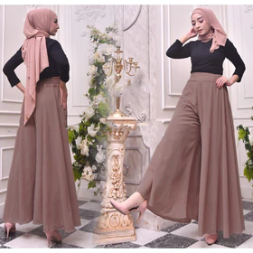 Celana Kulot Wanita Panjang Payung Jumbo Full Puring Ceruty Pakaian Bawahan Fashion Muslim