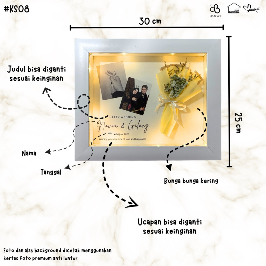 Jual flower in frame kado hadiah ulang tahun pernikahan nikah wedding ...