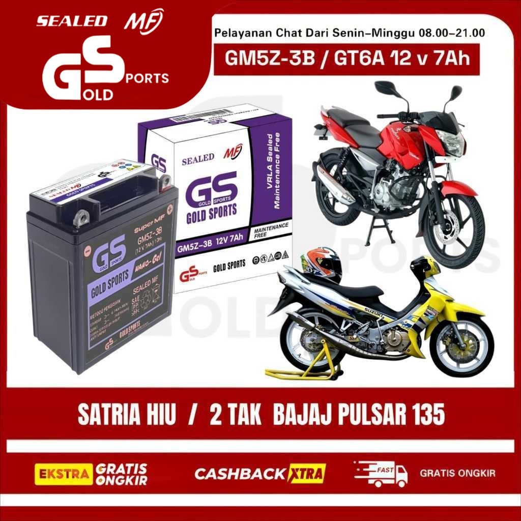 GOLD SPORTS GM5Z-3B 12 V 7AH Aki Full Kering Motor Satria Hiu / 2 TAK Bajaj Pulsar 135 Accu Gel MF Battery 5AH GT6A