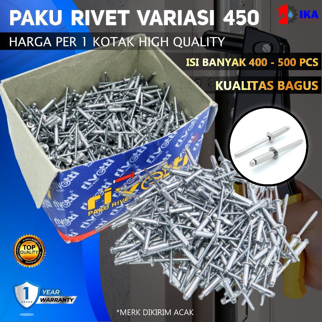 Jual SAB Paku Rivet Rivetti 450 Size 3.2mm x 12.7mm isi 500pcs Paku ...