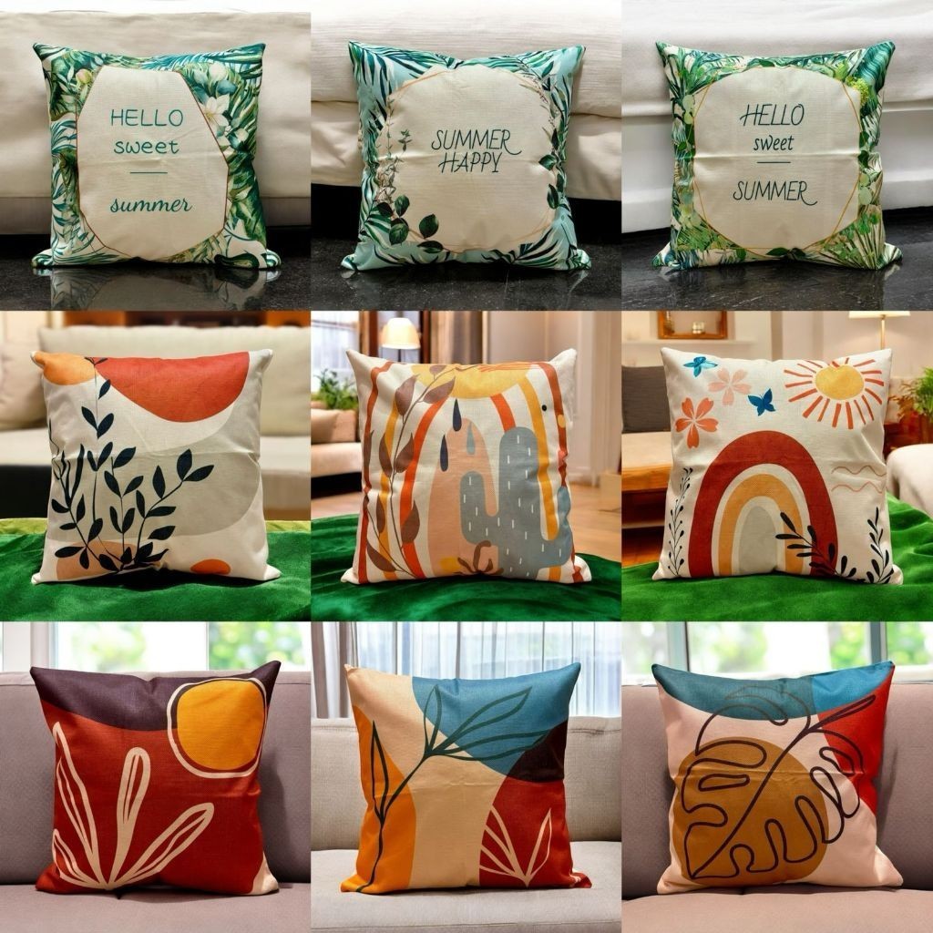 Jual SARUNG Bantal Sofa Print Linen Motif Abstrak Mix Boho Bohemian