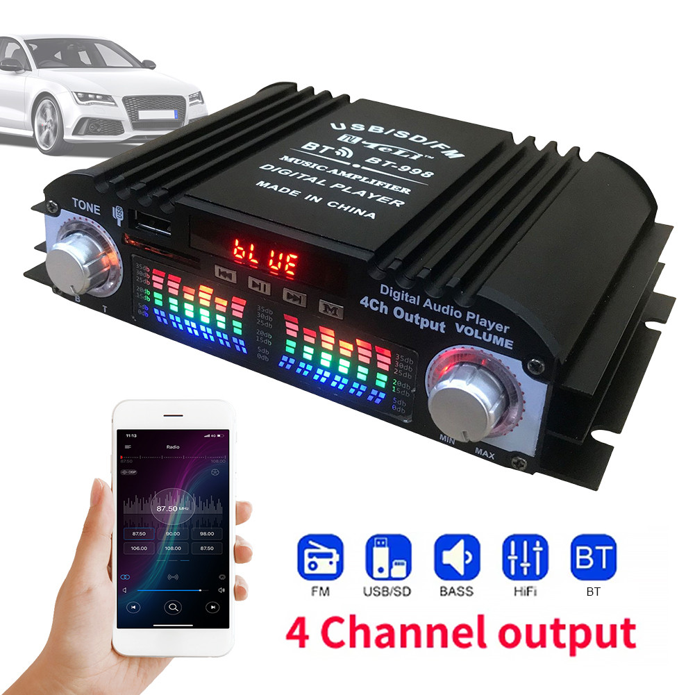 Jual 1600W Peak Power Home Car Power Amplifier FM Radio USB Bluetooth