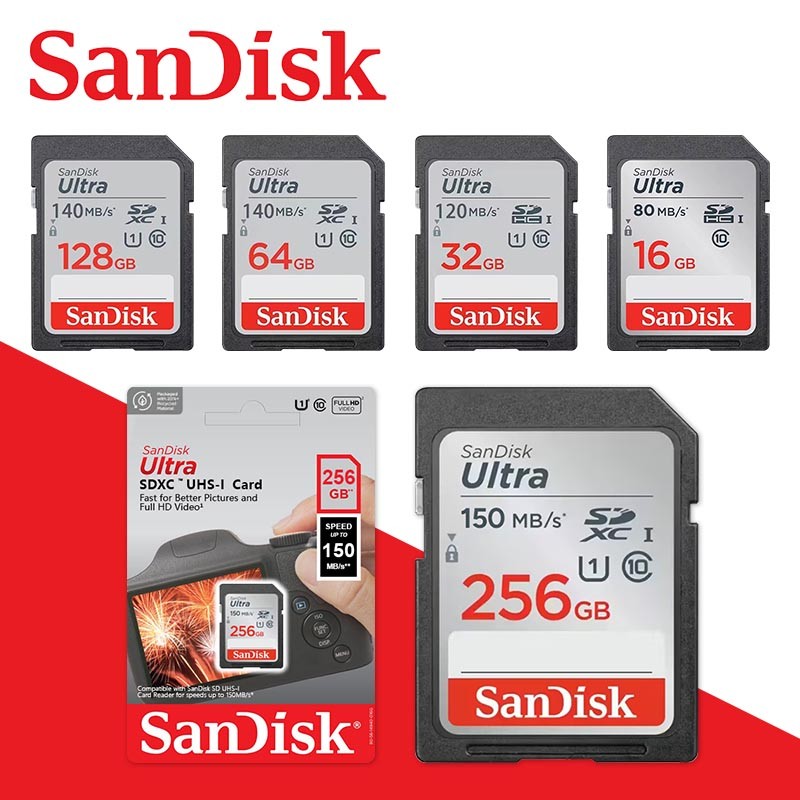 Jual SanDisk Ultra SD Card 16GB /32GB /64GB /128GB /256GB 140MB/s Class