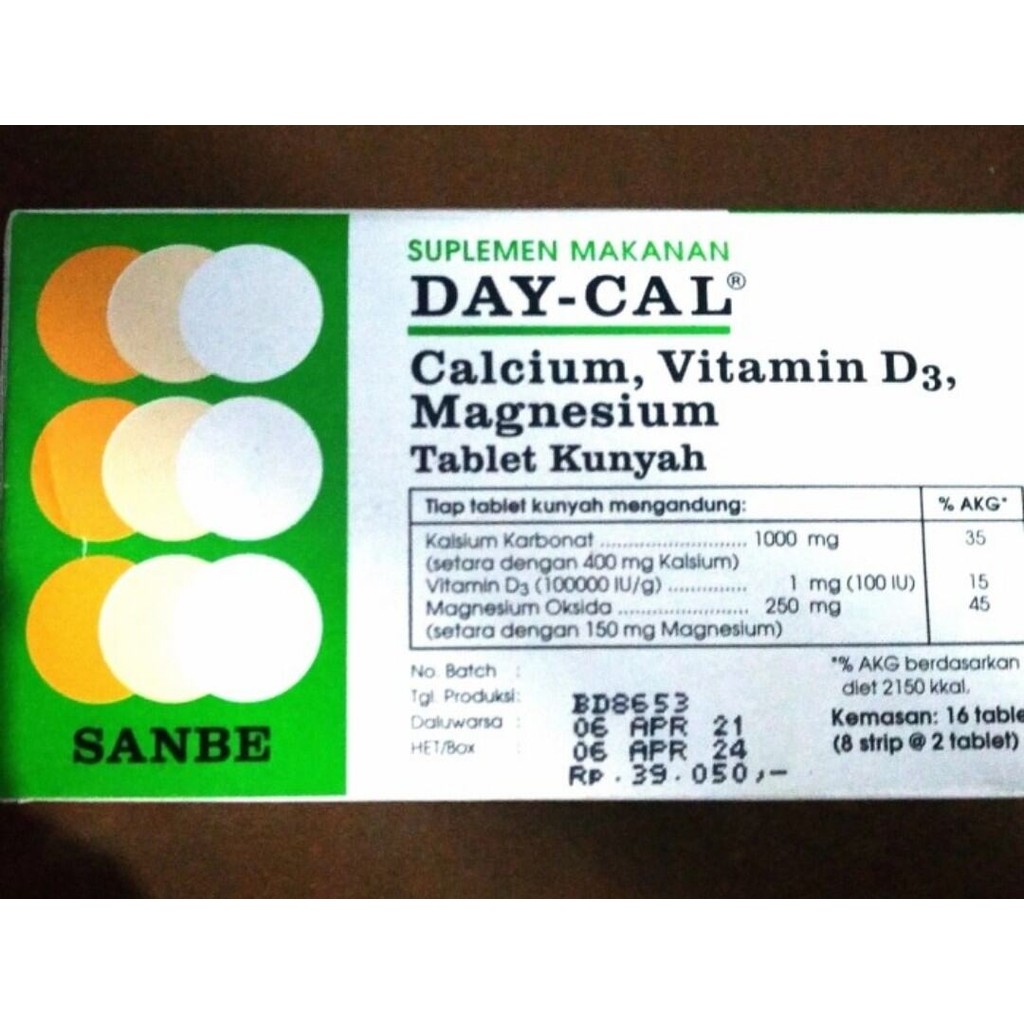 Jual Day cal daycal daykal day kal suplemen kalsium & vitamin D3 100 IU ...