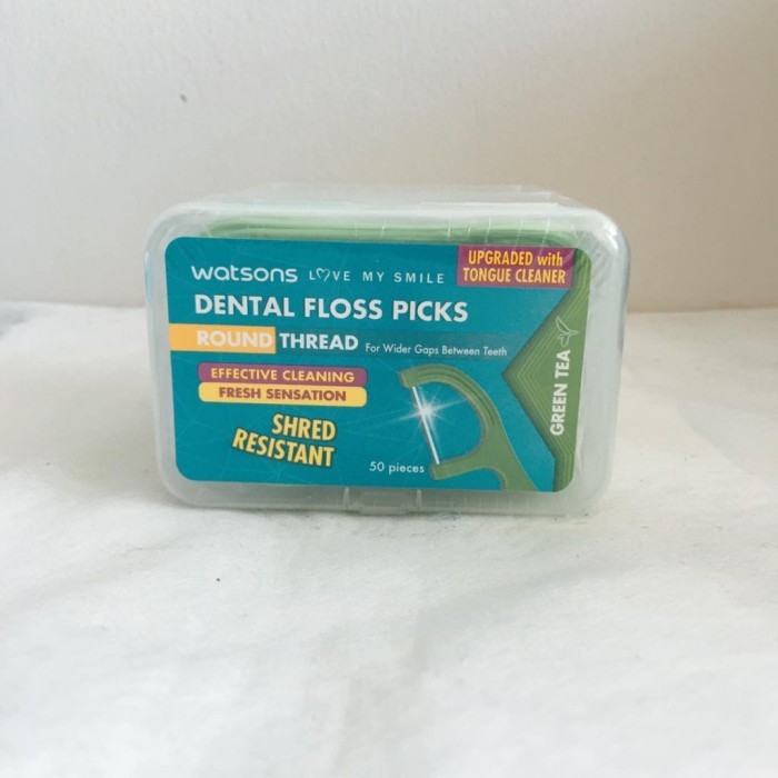 Jual Watsons Round Thread Dental Floss Picks Green Tea 50s | Shopee ...