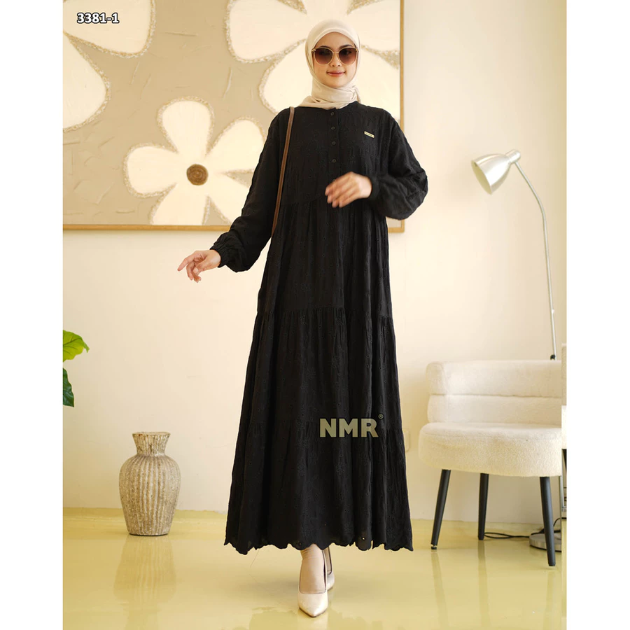 Midi Dress Katun Bordir Bolong