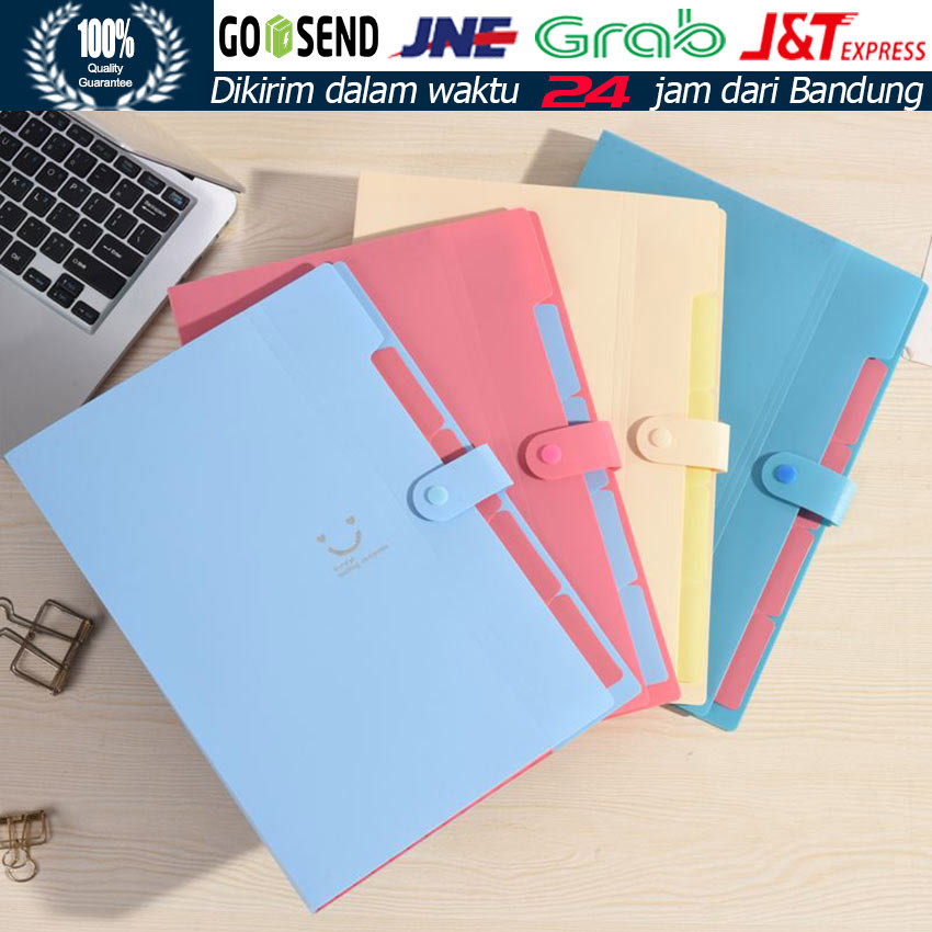 Jual Folder Plastik A4 5 Lapisan Warna Macaron Dengan Snap Button Untuk ...