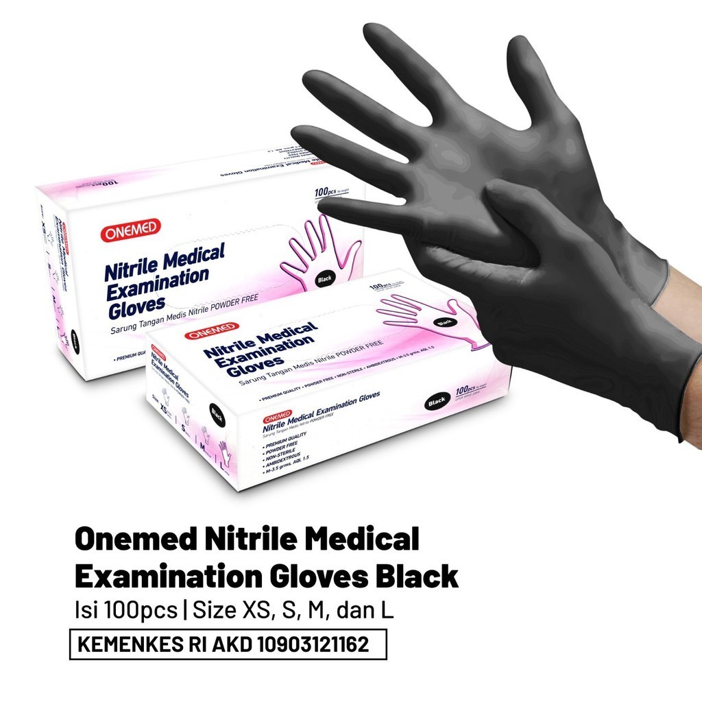 Onemed Box Of Gloves 100 Black Latex Gloves Large Sarung Tangan
