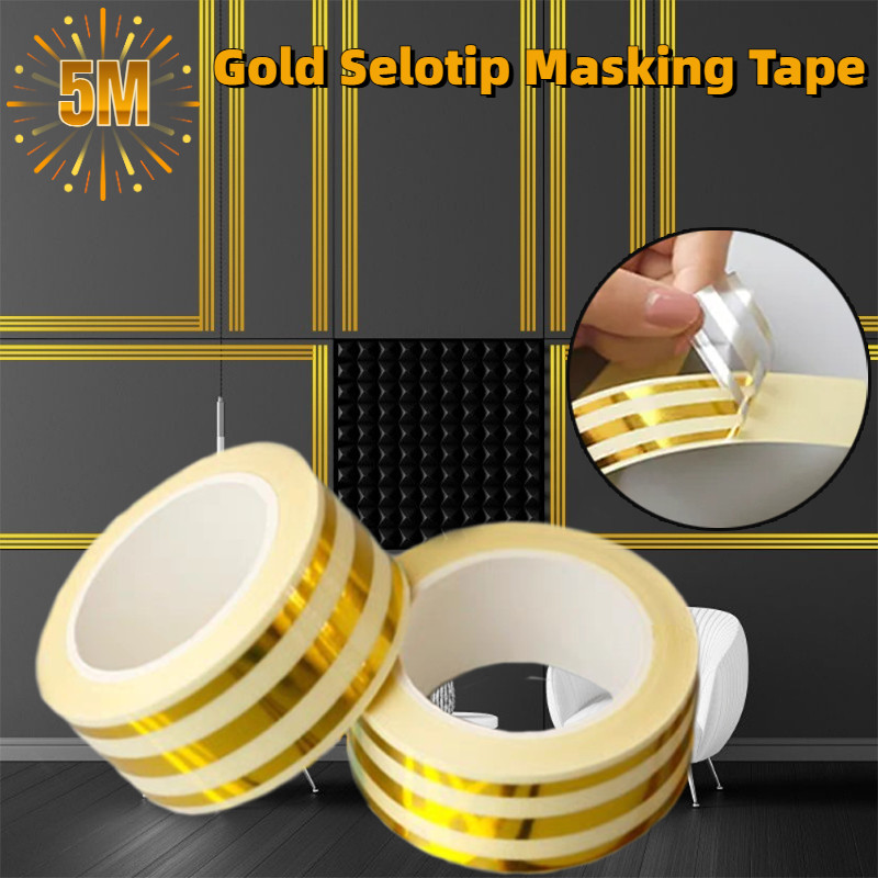 Jual 500CM Gold Selotip Masking Tape/Gold Washi Tape Stiker/Gold ...