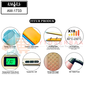 ( ) AMARA AM 1733 Ceramic Glide Floating Plate Hair Straightener Catokan Rambut MY