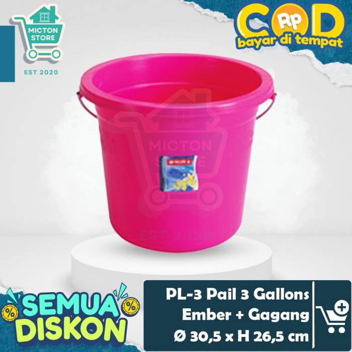 Jual MICTON Lion Star PL-3 Pail 3 Gallons 11 Liter Ember Pegangan Tebal ...