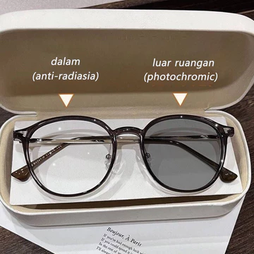 Kacamata Photochromic Anti Radiasia Bingkai Bulat Gaya Fashion Computer Glasses Wanita Pria