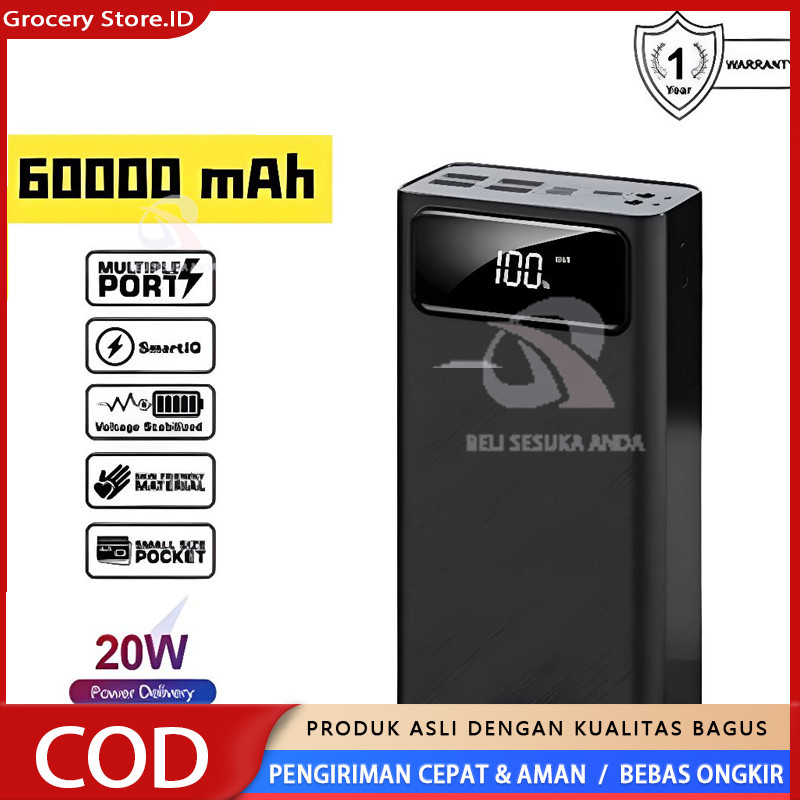 Jual Powerbank 60000 MAH Fast Charging With 4 USB Dual Port Input Led ...
