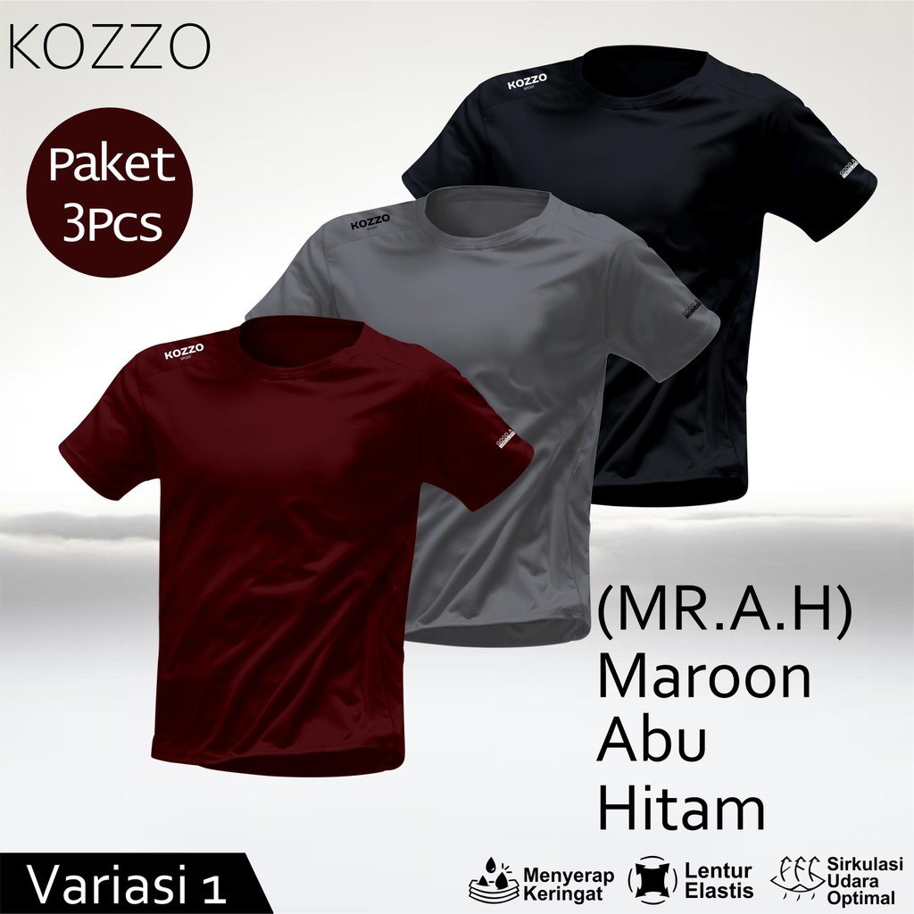 Paket pcs Kaos Baju Olahraga Pria T-Shirt Jersey Lari KOZZO Bahan Dry Fit  Breathable Quickdry