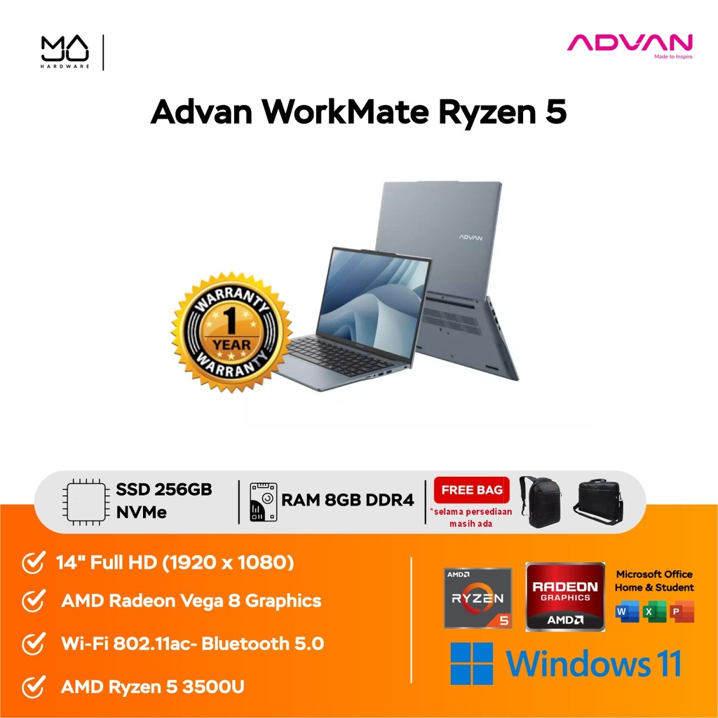 Jual Advan Workmate Amd Ryzen 5 3500U 8Gb 256Gb SSD 14